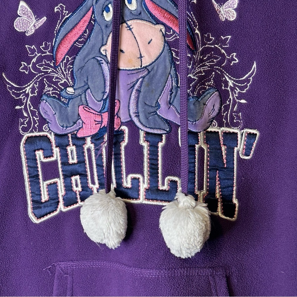 Disney Eeyore‎ Chillin Hoodie Sweatshirt Kangaroo Pocket Pompons Women’s L Soft - Picture 3 of 11